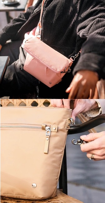 Składana torebka damska antykradzieżowa Pacsafe Citysafe CX Econyl® + Torebka damska antykradzieżowa Pacsafe W