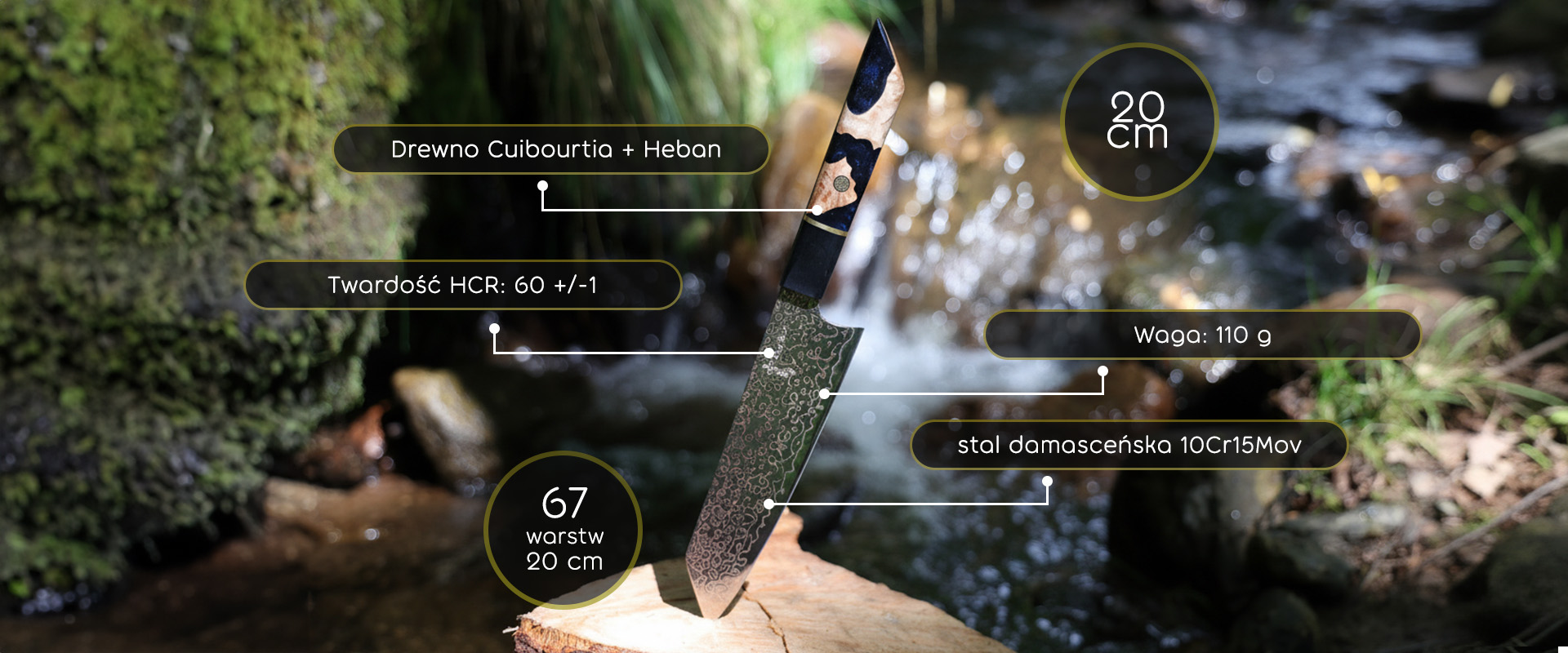 Japoński nóż z 76 warstowej stali damasceńskiej