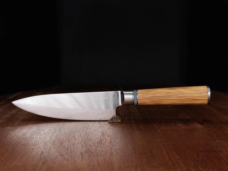 Nóż szefa kuchni z grawerem Aka Tori ze stali damasceńskiej 6" - Kyoto Olive