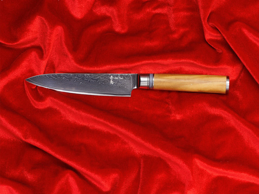Aka Tori Kyoto Olive - Nóż uniwersalny ze stali damasceńskiej 5"