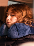 Poduszka podróżna/pianka memory + zatyczki + opaska - granatowa