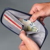 Portfel antykradzieżowy męski mały RFID Pacsafe - granatowy