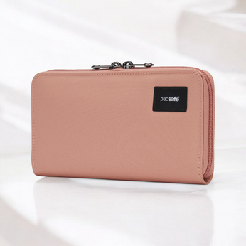 Portfel damski duży RFID Pacsafe - różowy