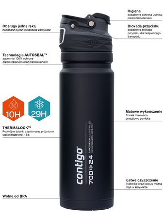 Kubek termiczny z ustnikiem Free Flow Contigo 700ml - Czarny