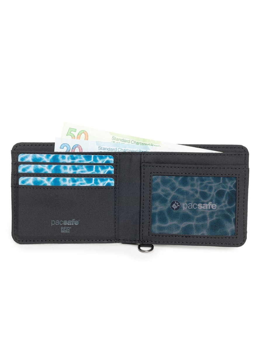Zestaw antykradzieżowy Pacsafe – portfel RFID czarny + łańcuszek Turn’nLock™