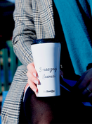 Kubek termiczny na kawę Dr.Bacty Apollo 2.0 - Smacznej kawusi - 360 ml - Glossy White