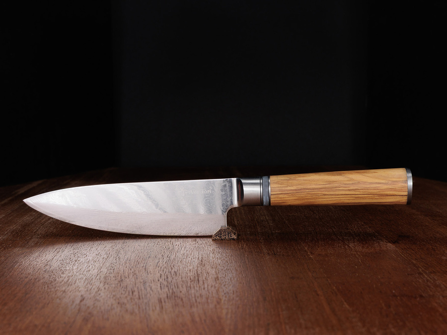 Aka Tori Kyoto Olive - Nóż szefa kuchni ze stali damasceńskiej 6"