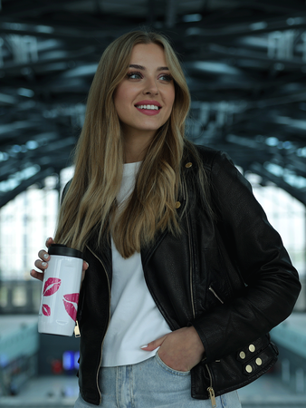 Kubek termiczny 2w1 Dr.Bacty Notus 360 ml - Usta - biały