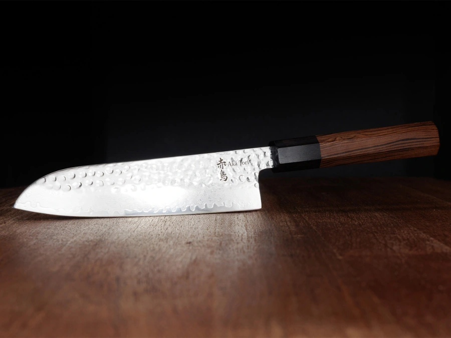 Nóż Santoku z grawerem Aka Tori ze stali damasceńskiej 7" - Tokyo Hammer