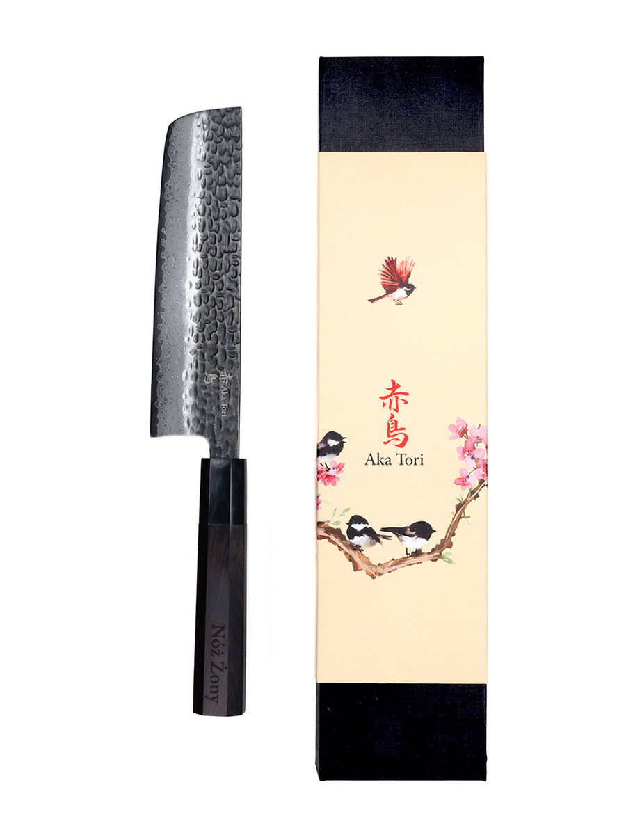 Nóż Nakiri do warzyw z grawerem Aka Tori ze stali damasceńskiej 7" - Tokyo Black