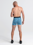 Bokserki męskie trekkingowe / sportowe z rozporkiem SAXX QUEST Boxer Brief Fly zakręcone fale – niebieskie