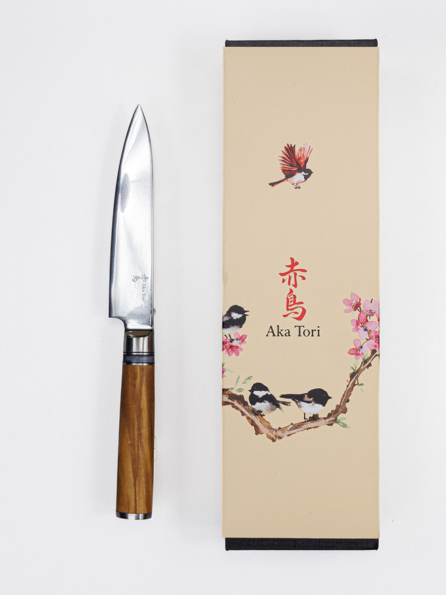 Aka Tori Kyoto Olive - Nóż uniwersalny ze stali damasceńskiej 5"