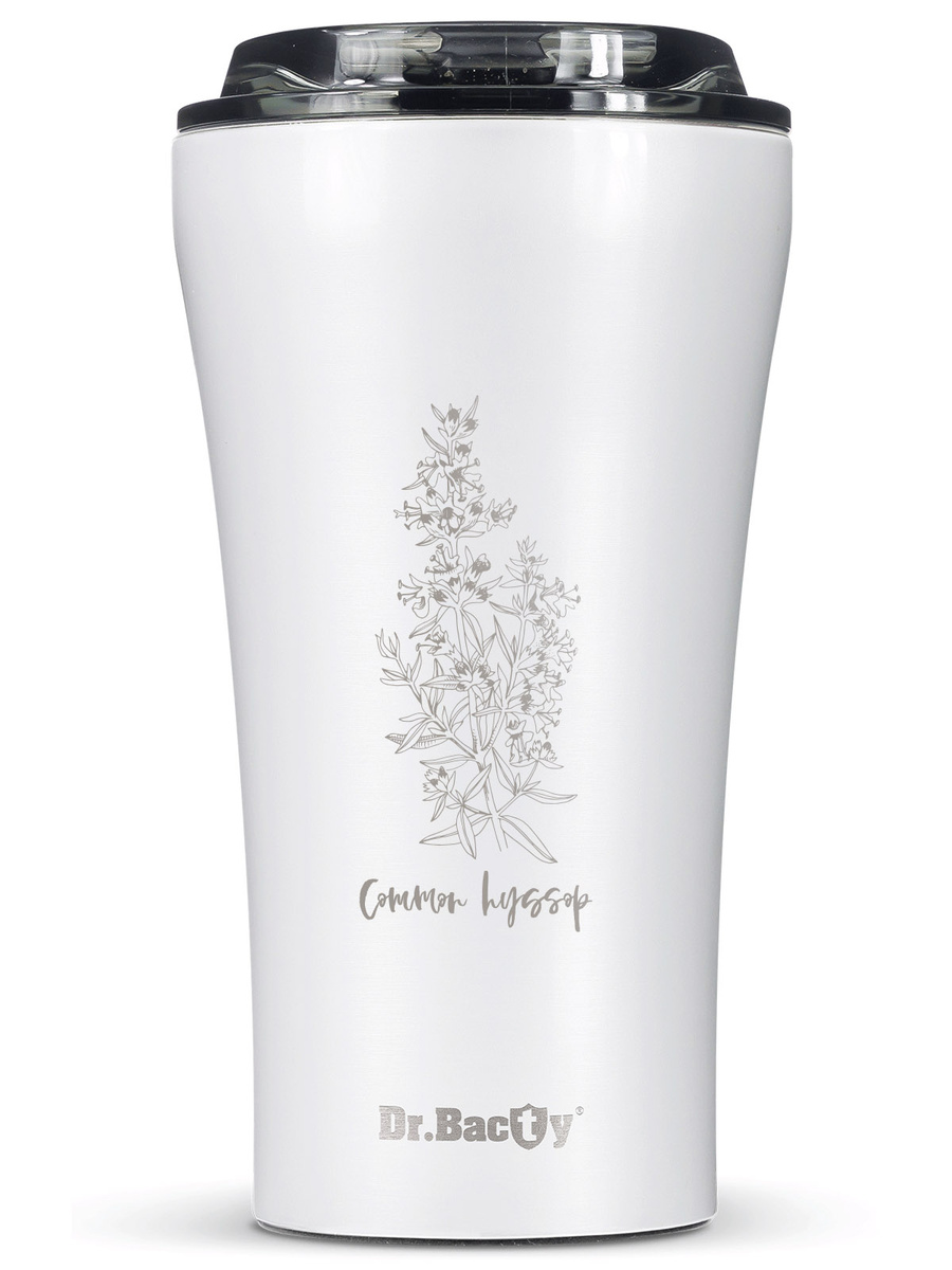 Kubek termiczny na kawę Dr.Bacty Apollo 2.0 360 ml "Hyzop lekarski" – Biały