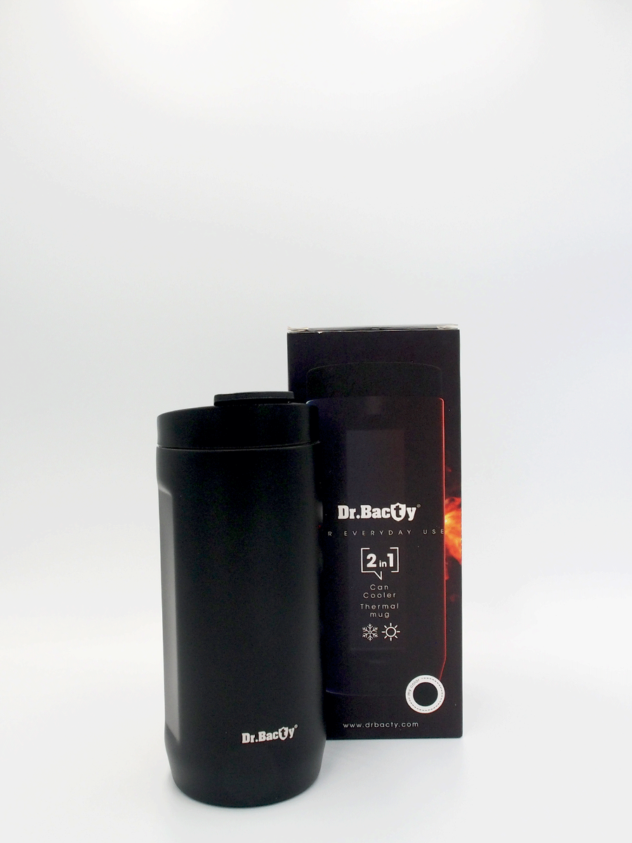 Kubek termiczny na kawę 2w1 Dr.Bacty Notus 360 ml - czarny - powystawowy