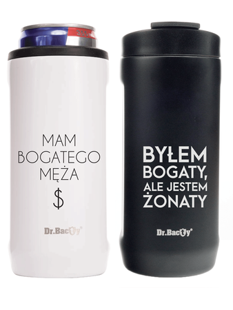 2x Dr.Bacty Notus - zestaw kubków termicznych na prezent 360ml Mąż+Żona - Biały i Czarny