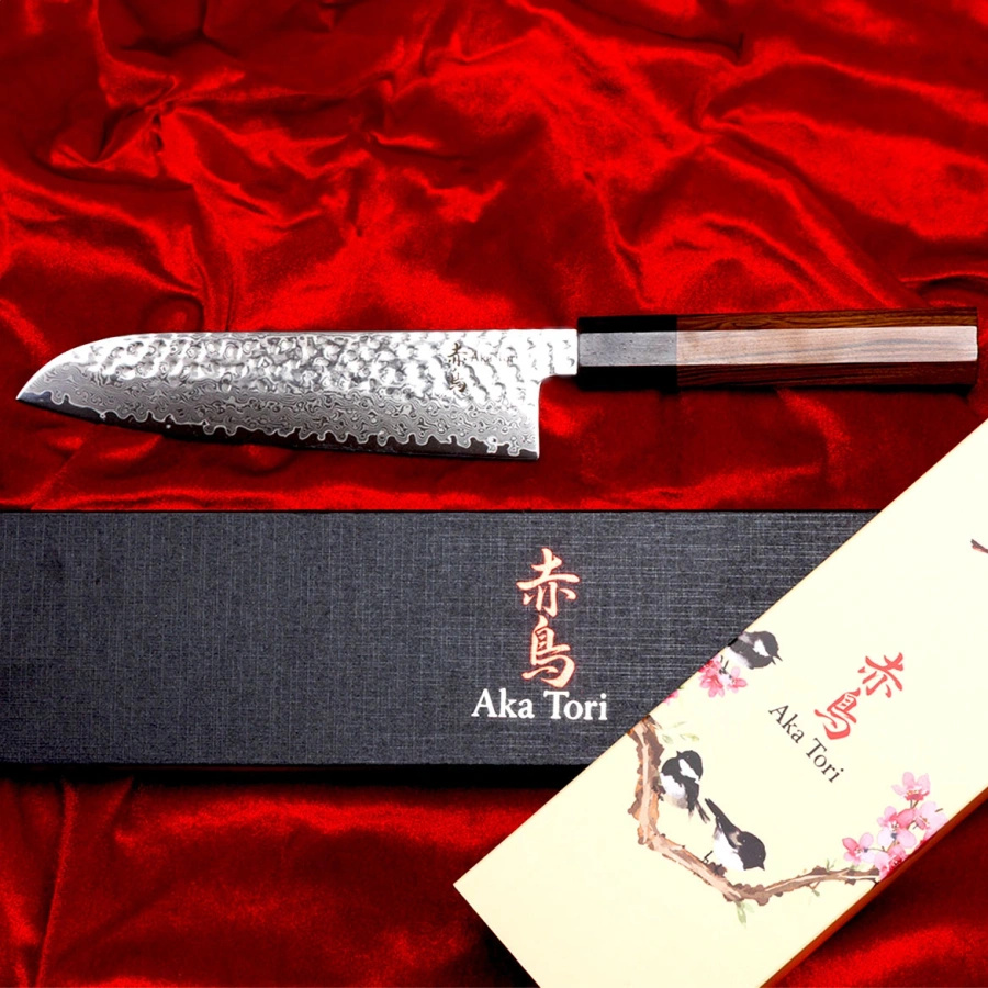 Nóż Santoku z grawerem Aka Tori ze stali damasceńskiej 7" - Tokyo Hammer