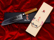 Aka Tori Kyoto Olive - Nóż Santoku ze stali damasceńskiej 7"