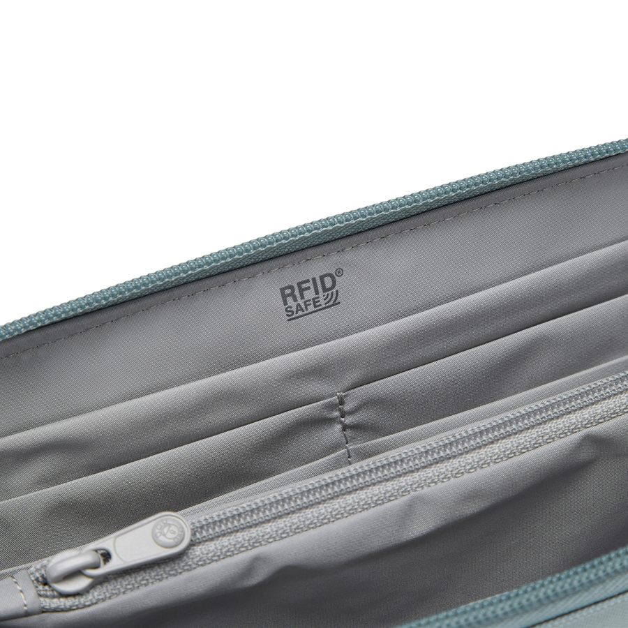 Portfel antykradzieżowy damski duży RFID Pacsafe - miętowy