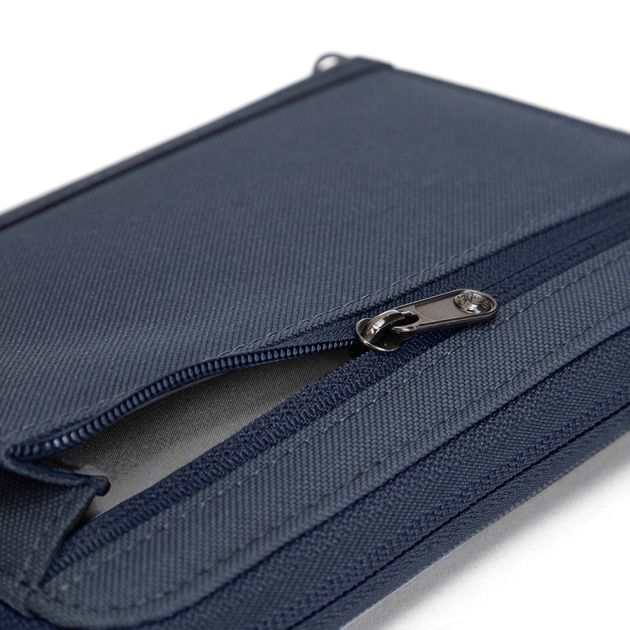 Portfel antykradzieżowy męski duży RFID Pacsafe - granatowy
