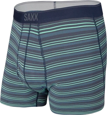 Bokserki męskie trekkingowe / sportowe z rozporkiem SAXX QUEST Boxer Brief Fly zielono-niebieskie paski