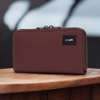 Portfel damski duży RFID Pacsafe - bordowy