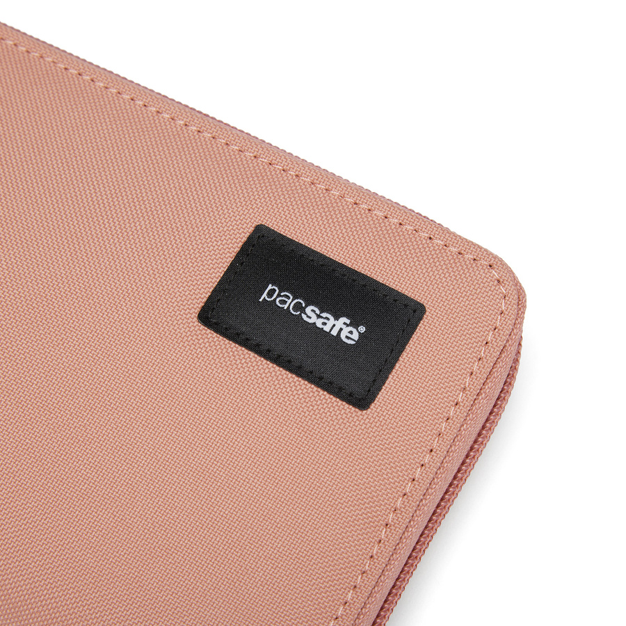 Portfel antykradzieżowy damski duży RFID Pacsafe - różowy