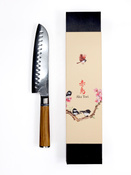 Aka Tori Kyoto Olive - Nóż Santoku ze stali damasceńskiej 7"