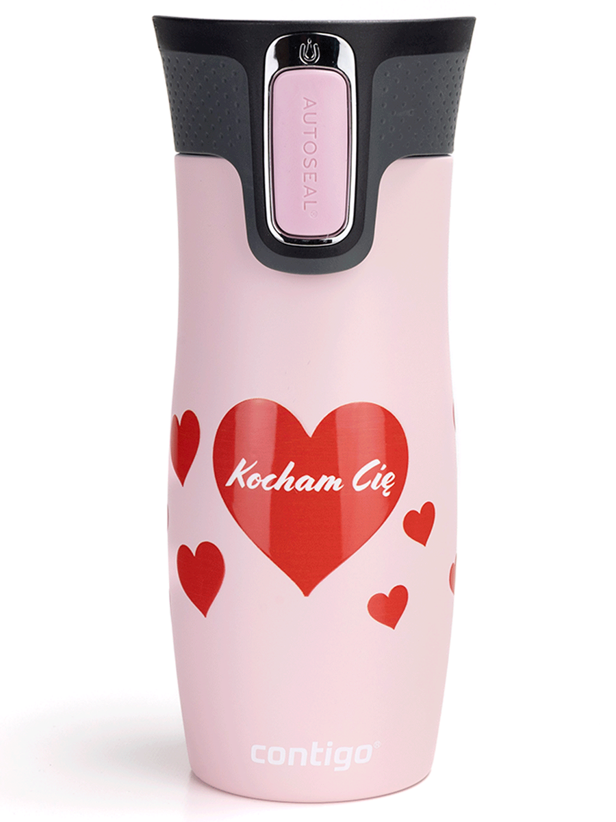 Kubek termiczny Contigo West Loop Serca 470 ml - Różowy Mat