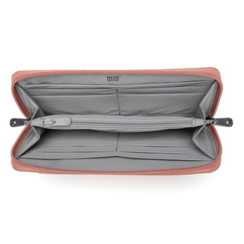 Portfel damski duży RFID Pacsafe - różowy