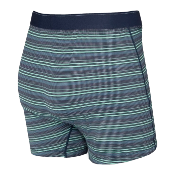 Bokserki męskie trekkingowe / sportowe z rozporkiem SAXX QUEST Boxer Brief Fly zielono-niebieskie paski