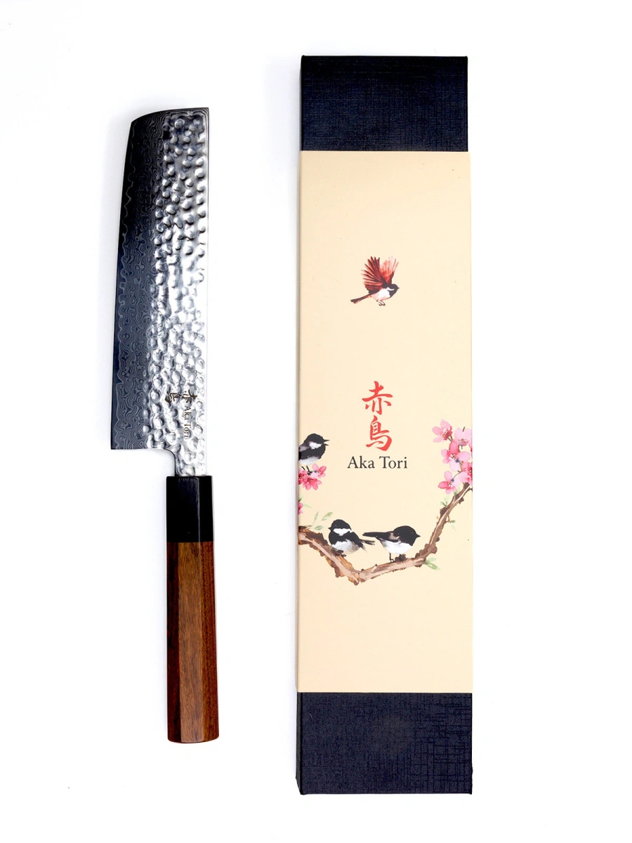 Nóż Nakiri do warzyw z grawerem Aka Tori ze stali damasceńskiej 7" - Tokyo Hammer