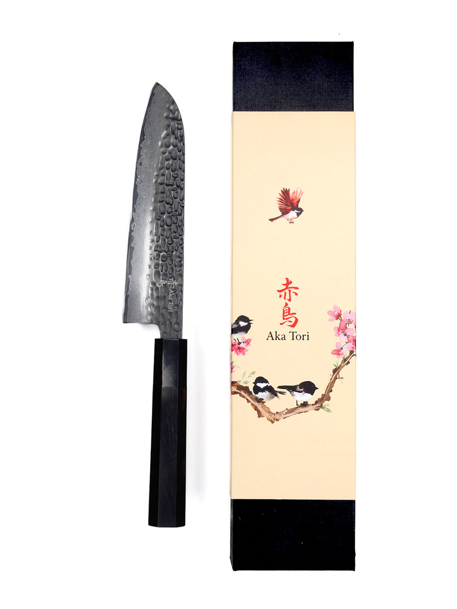 Aka Tori Tokyo Black - Nóż Santoku ze stali damasceńskiej 7"