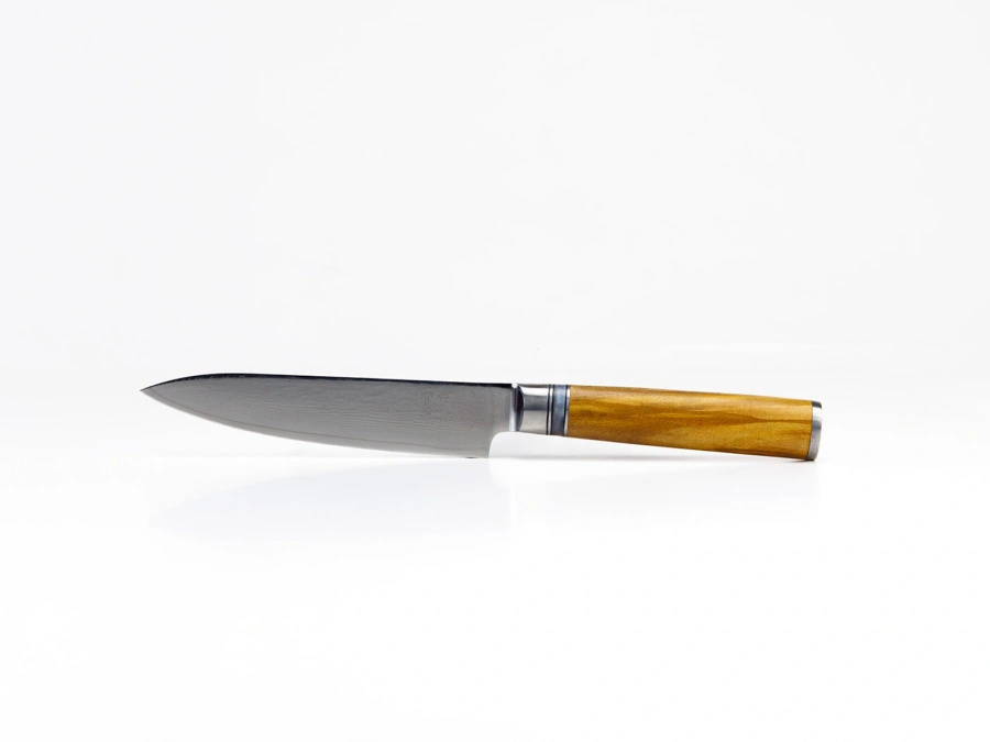 Nóż uniwersalny z grawerem Aka Tori ze stali damasceńskiej 5" - Kyoto Olive