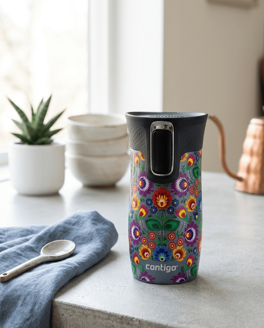 Kubek termiczny Contigo West Loop Mini 300ml - Folklor - Niebieski Metalik