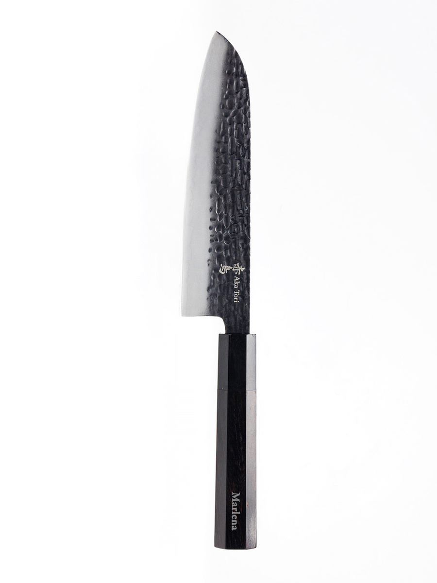Nóż Santoku z grawerem Aka Tori ze stali damasceńskiej 7" - Tokyo Black