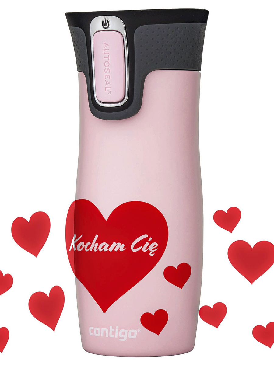 Kubek termiczny Contigo West Loop Serca 470 ml - Różowy Mat