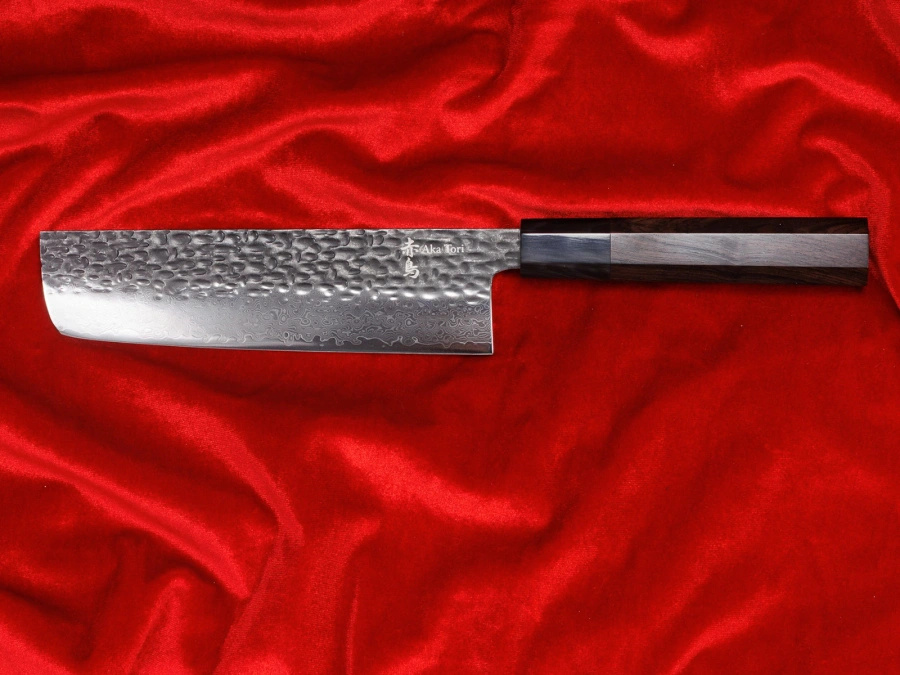 Nóż Nakiri do warzyw z grawerem Aka Tori ze stali damasceńskiej 7" - Tokyo Black