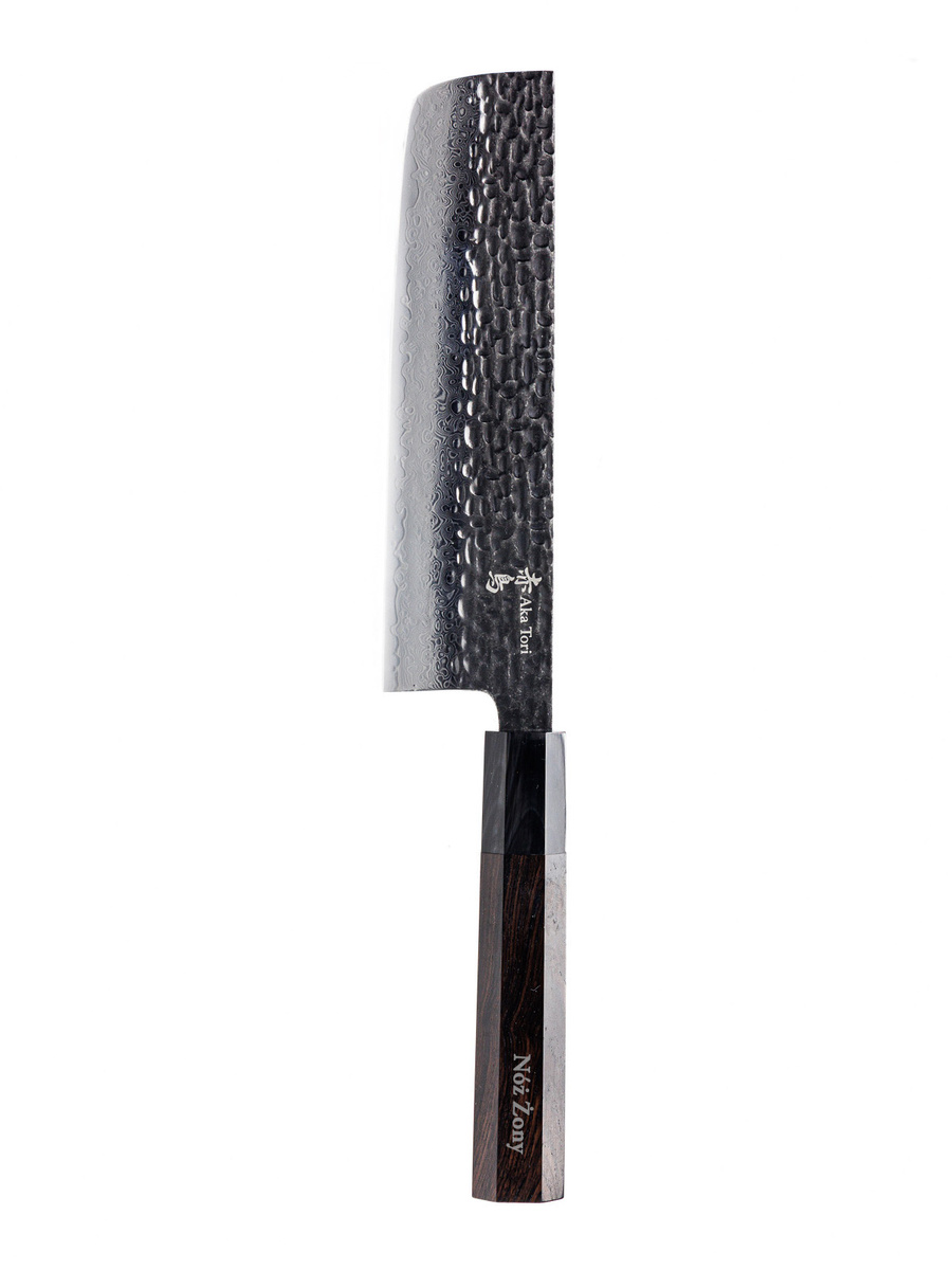 Nóż Nakiri do warzyw z grawerem Aka Tori ze stali damasceńskiej 7" - Tokyo Black