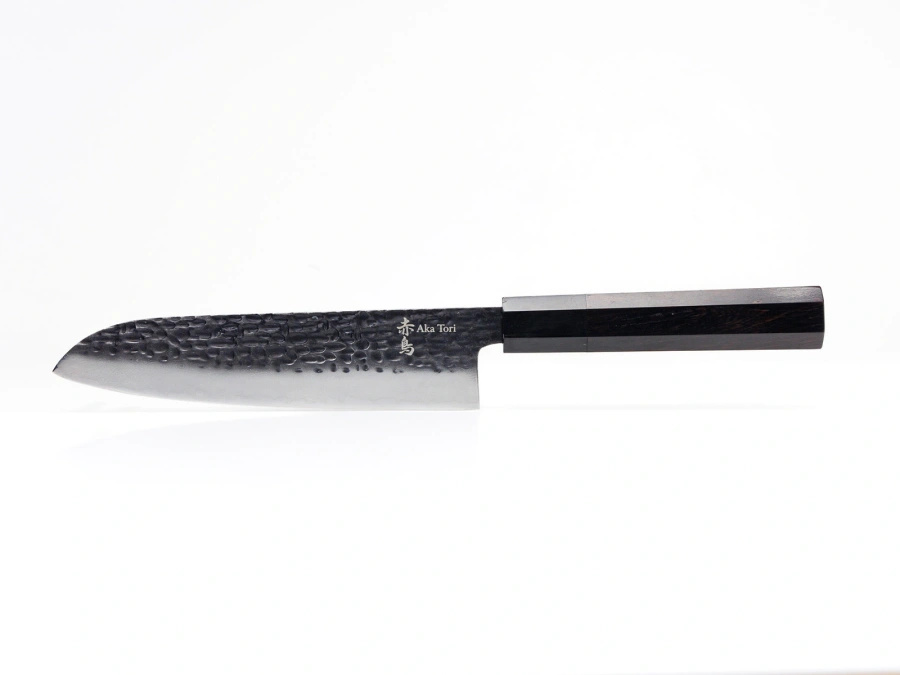 Nóż Santoku z grawerem Aka Tori ze stali damasceńskiej 7" - Tokyo Black