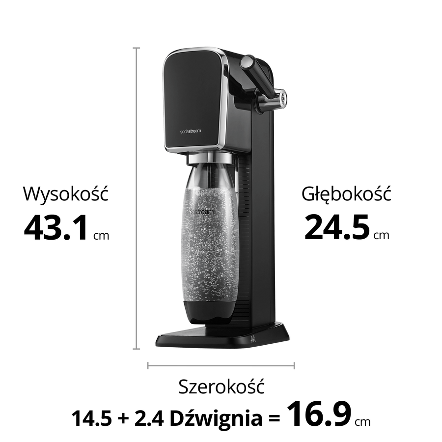 Saturator do wody gazowanej SodaStream ART + 1 butelka + nabój CO2- Czarny