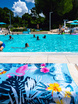 Kąpielowy ręcznik na basen niebieski dwustronny Dr.Bacty - Tropical - L 60x130